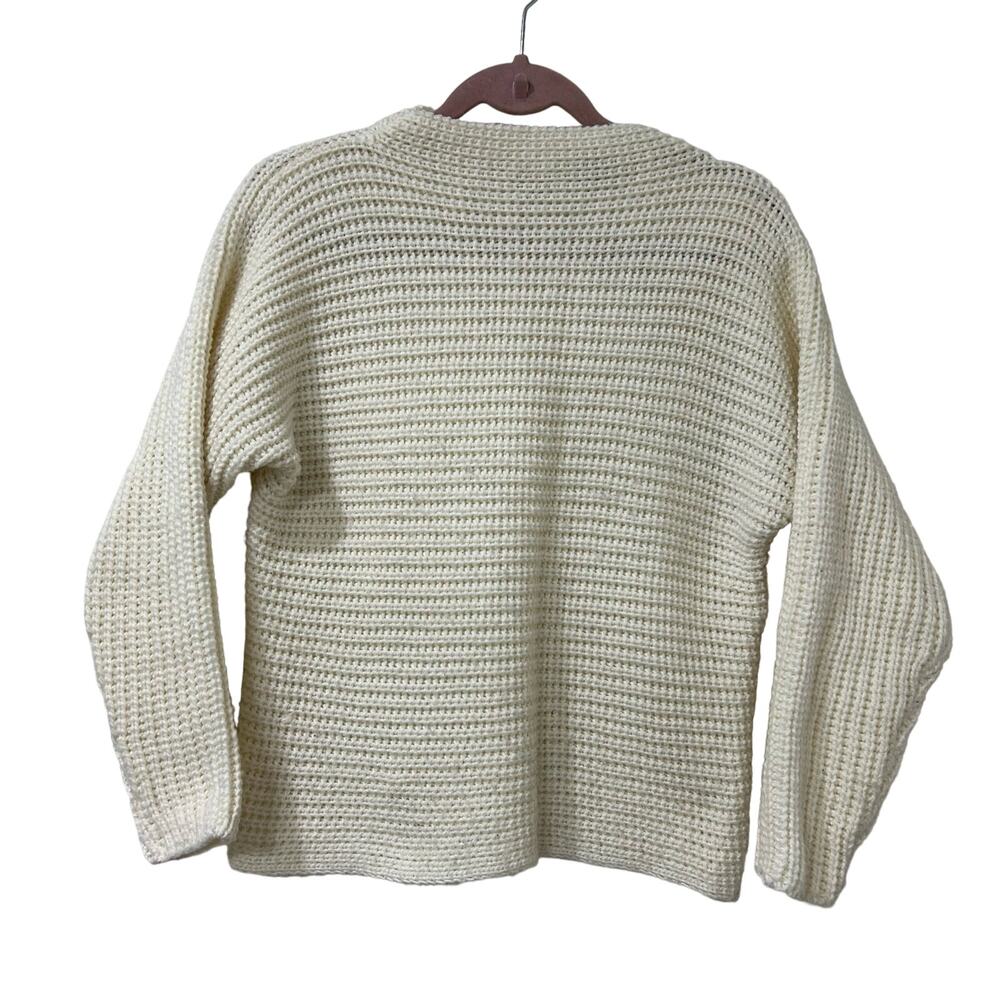 Baxter & Wells Womens Sz Medium Petite Chunky Knit Mock Neck White Sweater Vtg